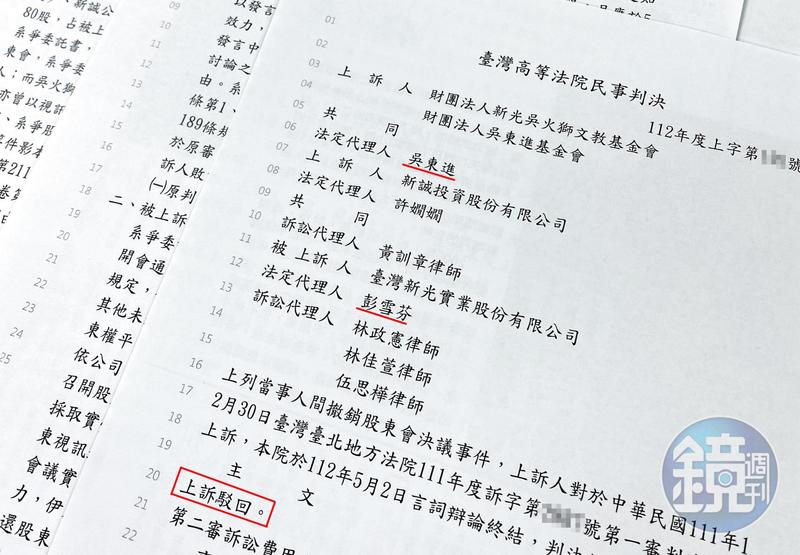 【新光大哥告弟媳1】吳東進還在發言就被宣告散會　彭雪芬挨告被判無罪原因曝光